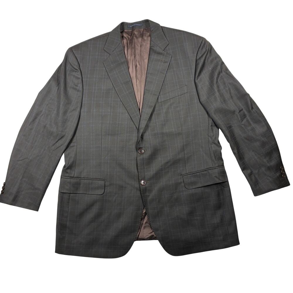 Lubiam Blazer Sport Coat Mens 46R Olive Plaid Virgin Wool Business Casual Work